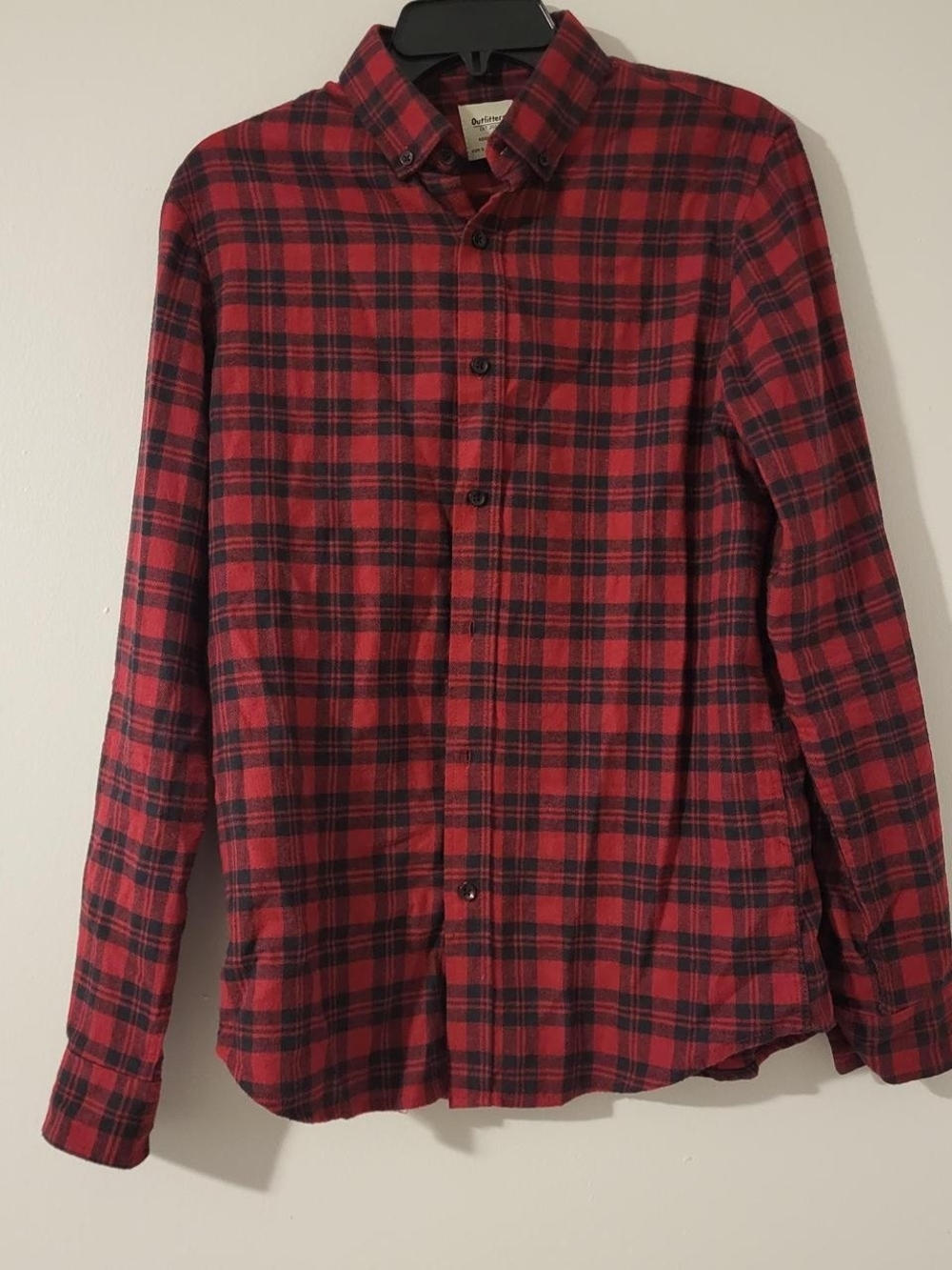 Men's Red and Black Plaid Button-Down Shirt -